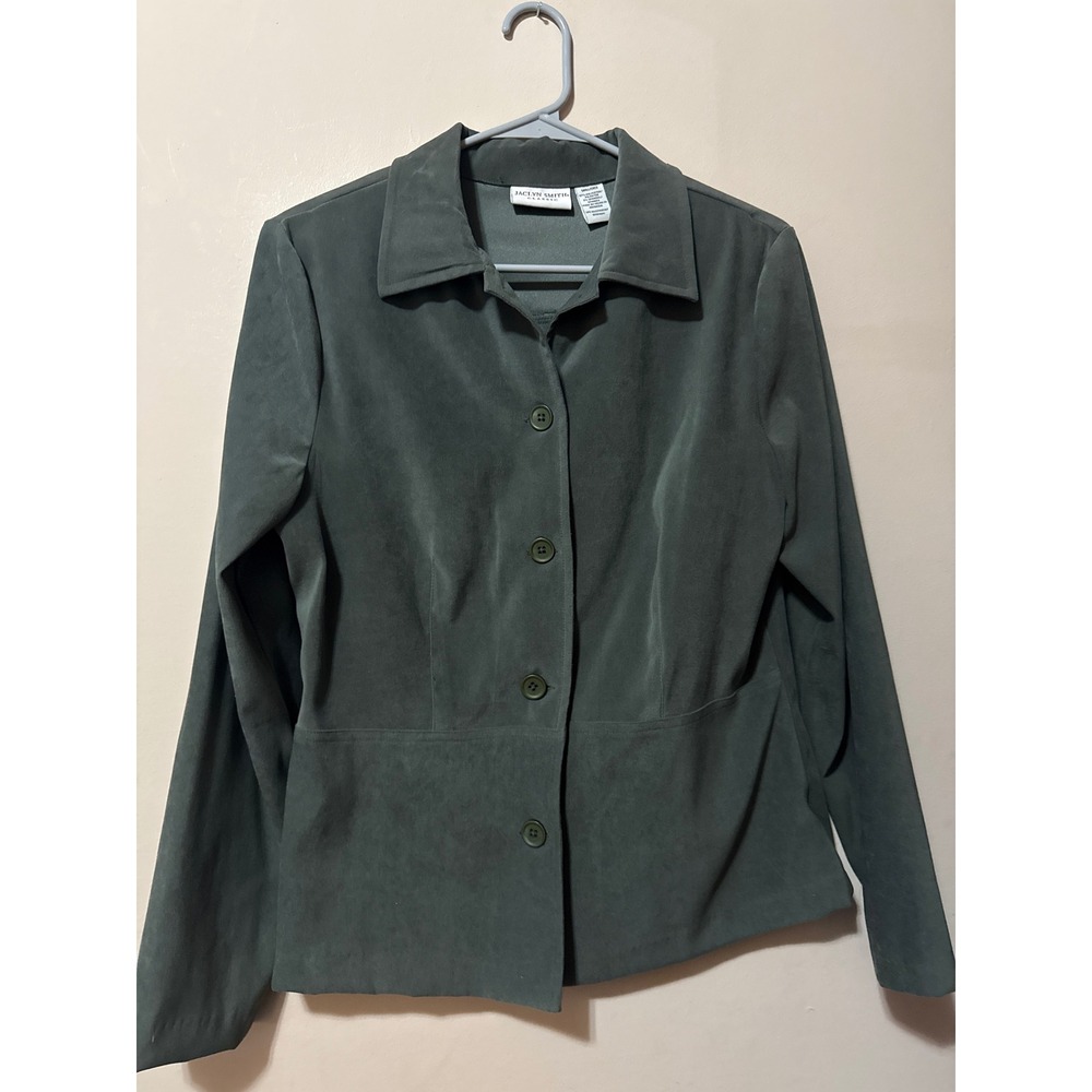 Jaclyn Smith Classic Women's Olive Green Button Front Blazer Jacket Size Small
